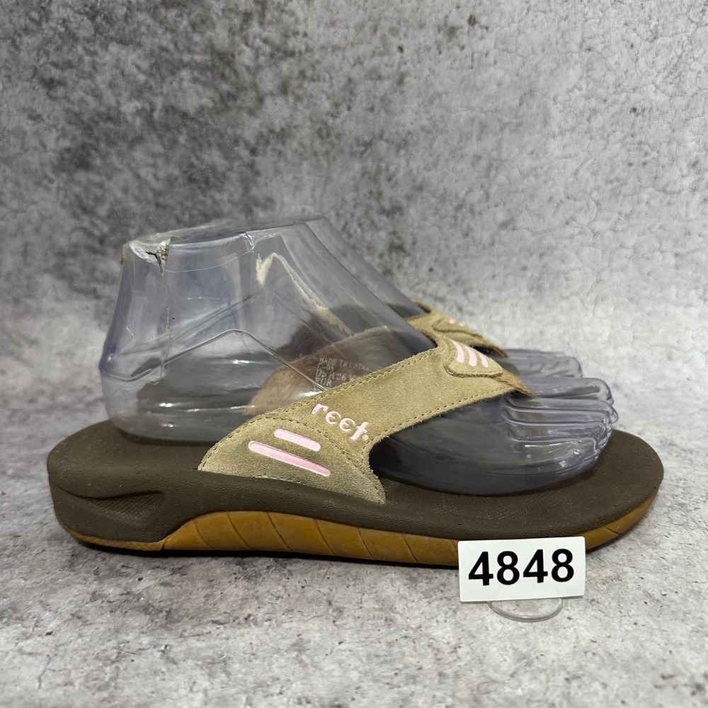 Reef Cushion Flip Flop Sandals Women Size 7 Brown Pink Leather Upper Thong